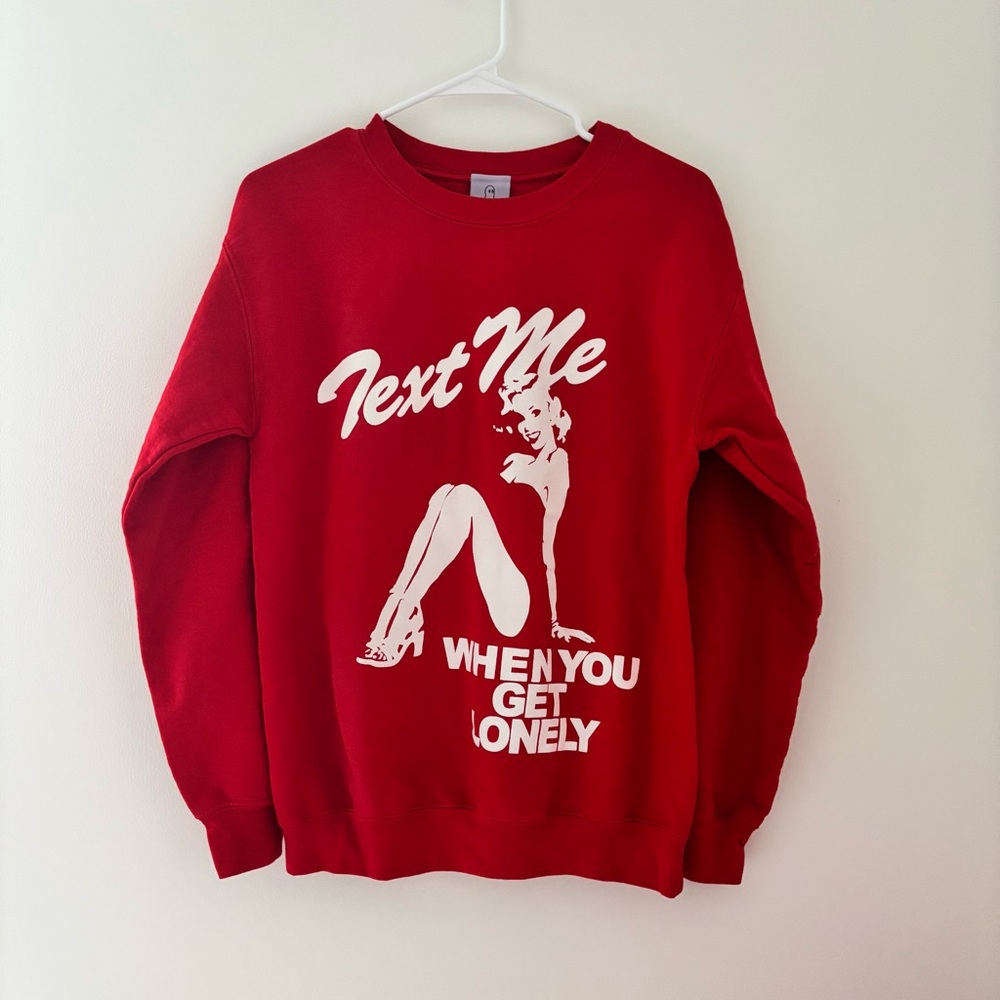 Lonely Ghost Text Me When You Get Lonely Crewneck Red NWOT